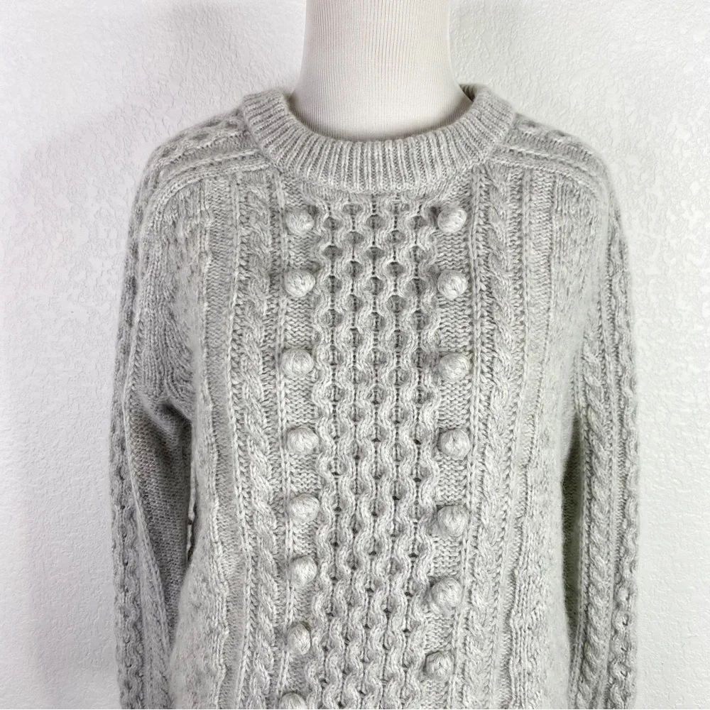 J. Crew Gray Popcorn Cable Knit Wool Blend Pullover Sweater - Picture 3 of 8